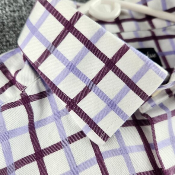 David Donahue Button Up Dress Shirt 16 32/33 Purple Check Cotton Long Sleeve - Picture 10 of 16